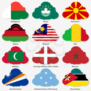 Set  Flags of world sovereign states in  form  clouds. Vector illustration. Set number 10. Exact colors. Easy changes.
