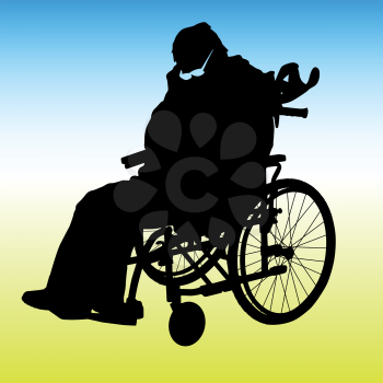 One handicapped man in wheelchair silhouette. Vector illustration.