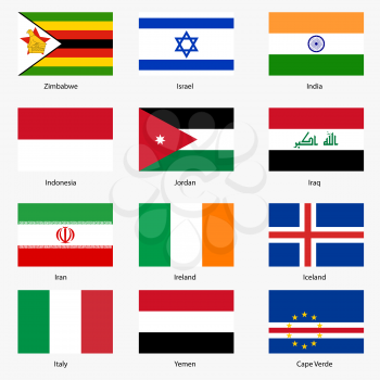 Set  Flags of world sovereign states. Vector illustration. Set number 6. Exact colors. Easy changes.