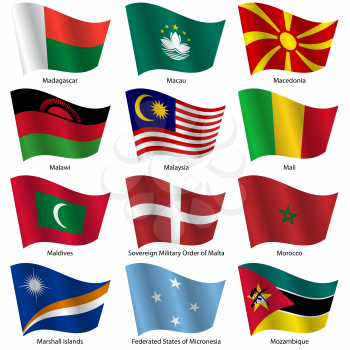 Set  Flags of world sovereign states. Vector illustration. Set number 10. Exact colors. Easy changes.