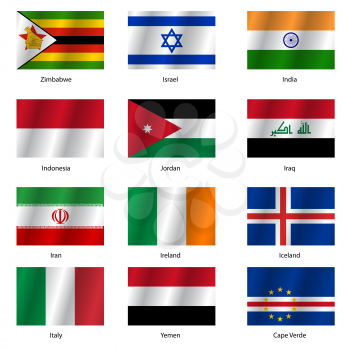 Set  Flags of world sovereign states. Vector illustration. Set number 6. Exact colors. Easy changes.