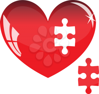 Jigsaw puzzle in the shape of a red heart. Vector illustration.