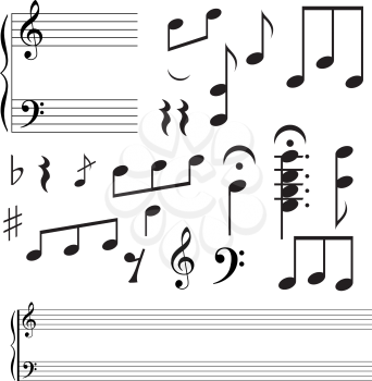 Collection icons  music note. Vector illustration.
