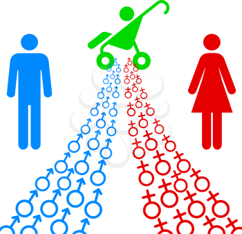 illustration of male and female sex symbols tend toward the goal.