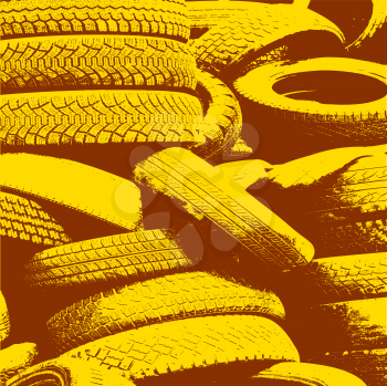Yellow grunge background with black tire track. Vector illustration.
