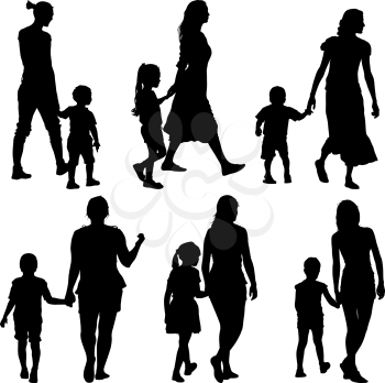Black silhouettes Family on white background. Vector illustration.