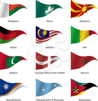 Set  Flags of world sovereign states triangular shaped. Vector illustration. 