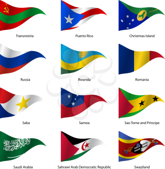 Set  Flags of world sovereign states triangular shaped. Vector illustration. 