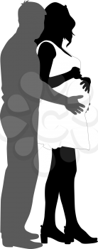 Silhouette Happy pregnant woman and her husband. Vector illustration.