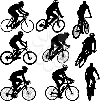 Set silhouette of a cyclist male and female.  vector illustration.