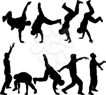 Silhouettes breakdancer on a white background. Vector illustration.