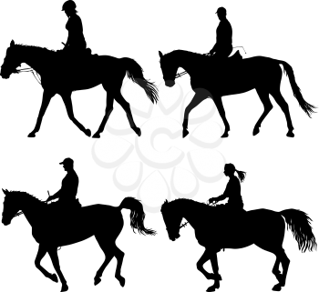 Set vector silhouette of horse and jockey.