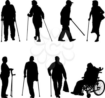 Set ilhouette of disabled people on a white background. Vector illustration.