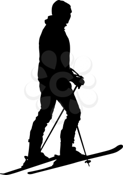 Skier standing on the snow. Vector sport silhouette.