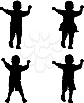 Black silhouettes young children on white background.