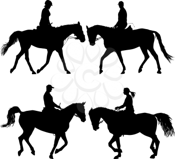 Set vector silhouette of horse and jockey.