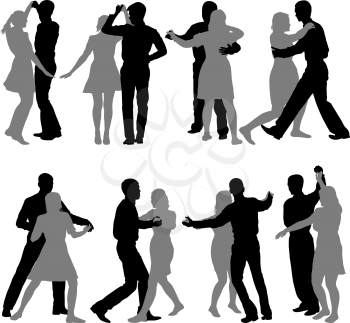 Black set silhouettes Dancing on white background.