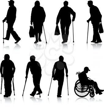 Set ilhouette of disabled people on a white background. Vector illustration.