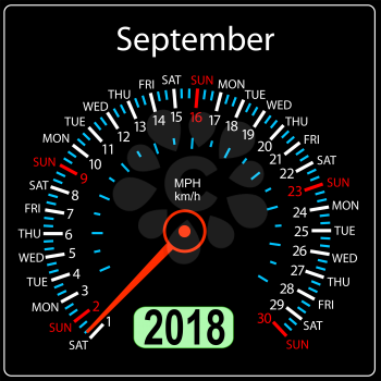 Year 2018 calendar speedometer car in concept. September.