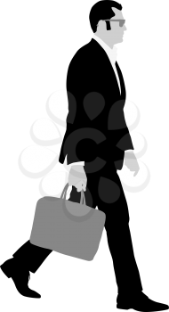Silhouette businessman man in suit with tie with a briefcase on a white background.