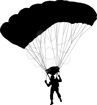 Skydiver, silhouettes parachuting on a white background.