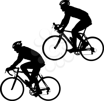 Set silhouette of a cyclist male on white background.