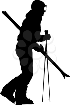 Mountain skier with skis removed sport silhouette.