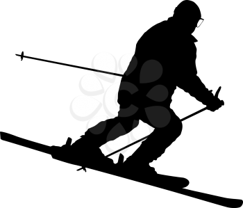 Mountain skier speeding down slope sport silhouette.