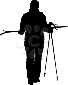 Mountain skier with skis removed sport silhouette.