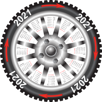 The Calendar 2021 year wheel black car.