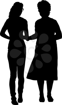 Silhouette woman and woman walking hand in hand.