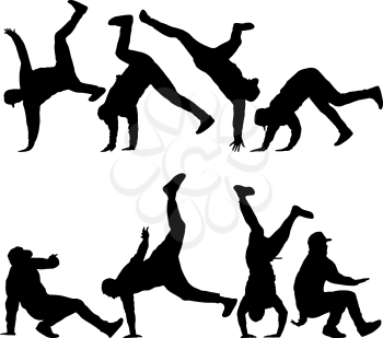Set Black Silhouettes breakdancer on a white background.