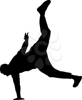 Black Silhouettes breakdancer on a white background.