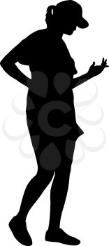 Black silhouettes dancing woman on white background.