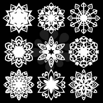 Set silhouette of snowflakes icons on white background,
