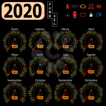 2020 year a calendar speedometer car in Spanish.