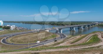 Time lapse bridge with cars at the entrance to Barnaul Russia.