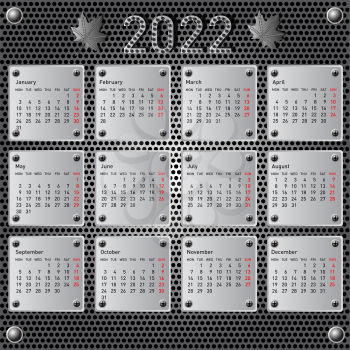 Stylish calendar with metallic effect for 2022
