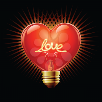 Royalty Free Clipart Image of a Heart Shaped Light bulb