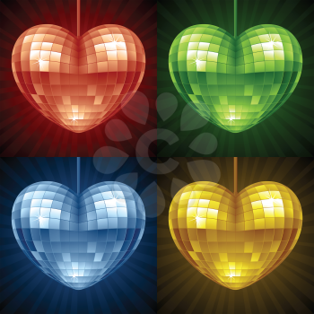 Royalty Free Clipart Image of Heart Shape Disco Balls