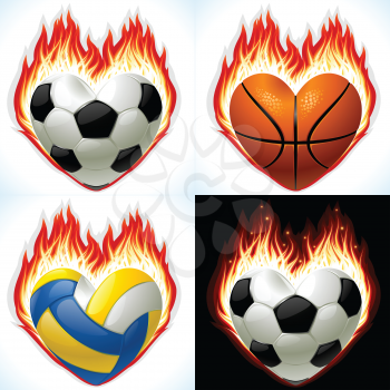 Royalty Free Clipart Image of a Sport Balls on Fire