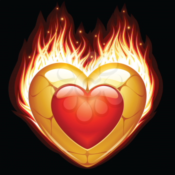 Royalty Free Clipart Image of a Heart on Fire