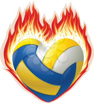 Royalty Free Clipart Image of a Volleyball on Fire