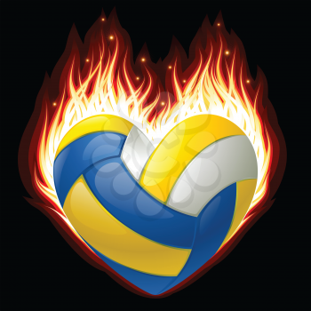 Royalty Free Clipart Image of a Volleyball on Fire