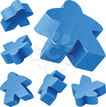 Royalty Free Clipart Image of Blue Wooden Meeples