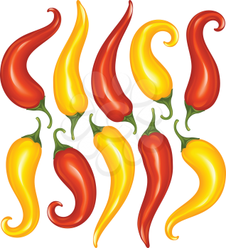 Royalty Free Clipart Image of a Yellow and Red Chili Peppers