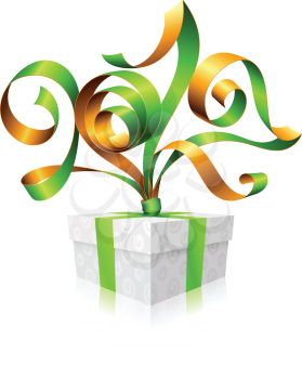 Vector green ribbon and gift box. Symbol of New Year 2017