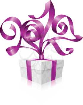 Vector purple ribbon and gift box. Symbol of New Year 2017