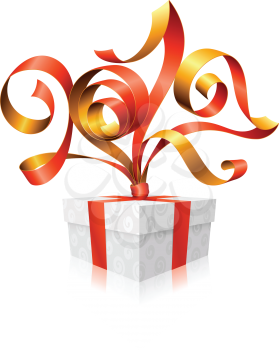 Vector red ribbon and gift box. Symbol of New Year 2017