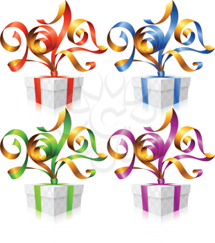 Vector set of ribbons and gift boxes. Symbol of New Year 2017